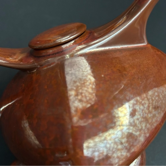 Vintage Mid-Century Modern Ceramic Rust Brown Teapot Set with Two Cups - Picture 10 of 16